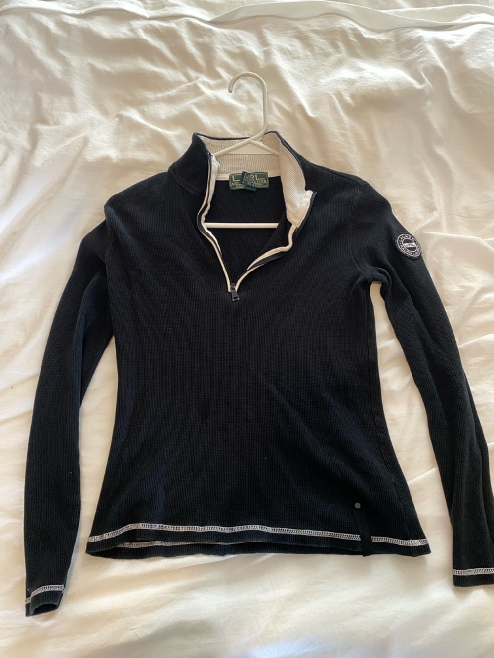 Lauren Ralph Lauren Black Thermal Quarter Zip Pullover